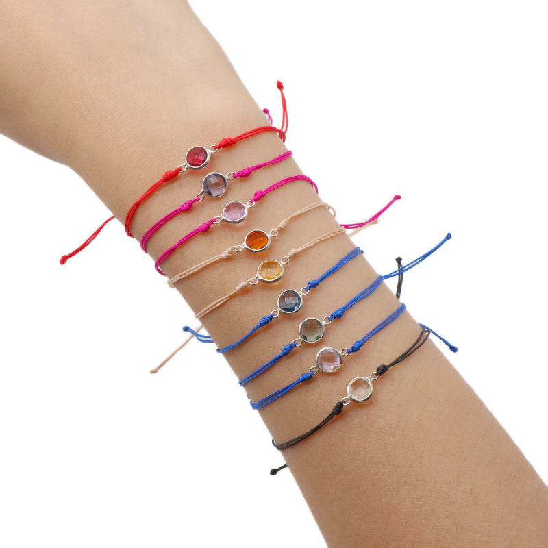 Handmade OEM Manufacture Custom Fashion Gift Braided Multicolour Rope Adjustable 925 Sterling Silver CZ Charm Bracelet For Teen Girl Women