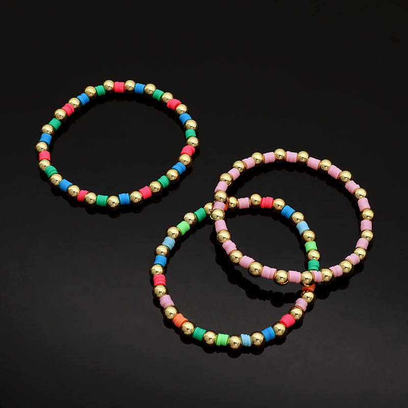 Brass Beads With Colorful Polymer Clay Bracelet