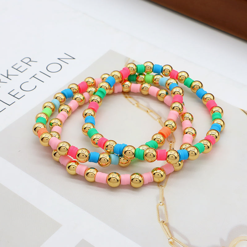 Brass Beads With Colorful Polymer Clay Bracelet