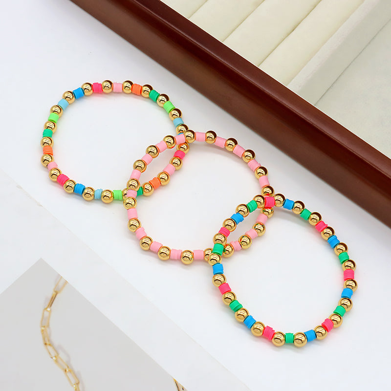 Brass Beads With Colorful Polymer Clay Bracelet