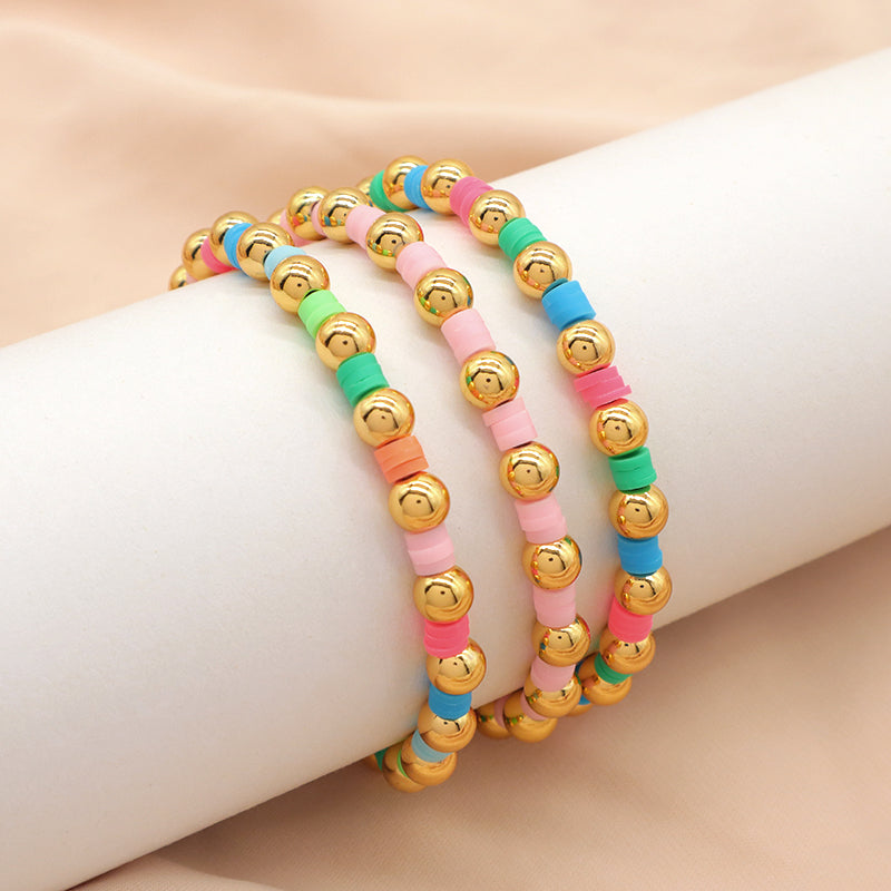 Brass Beads With Colorful Polymer Clay Bracelet