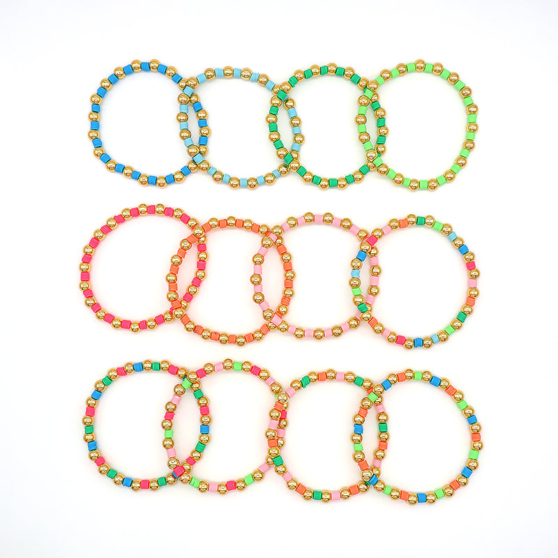 Brass Beads With Colorful Polymer Clay Bracelet