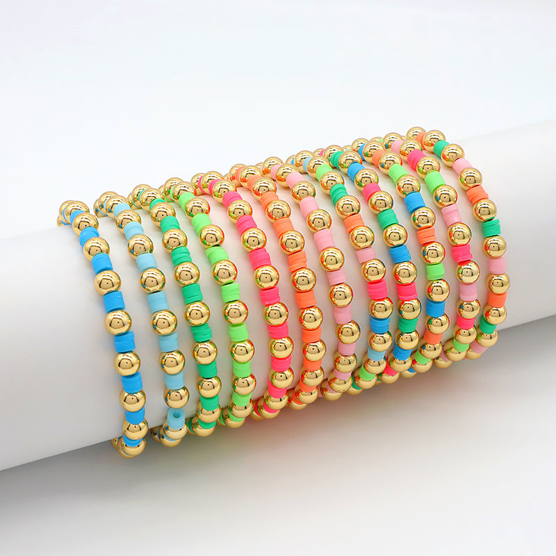 Brass Beads With Colorful Polymer Clay Bracelet