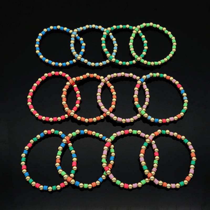 Brass Beads With Colorful Polymer Clay Bracelet