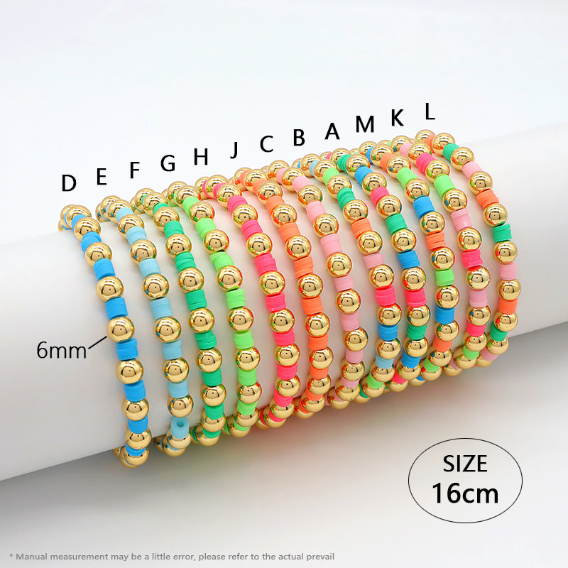 Brass Beads With Colorful Polymer Clay Bracelet