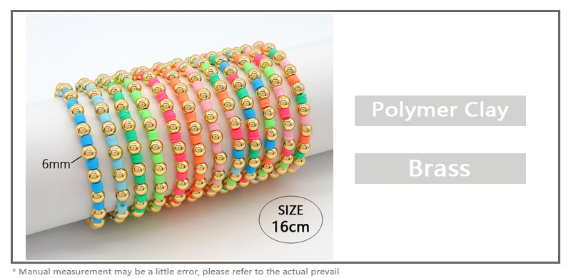 Brass Beads With Colorful Polymer Clay Bracelet