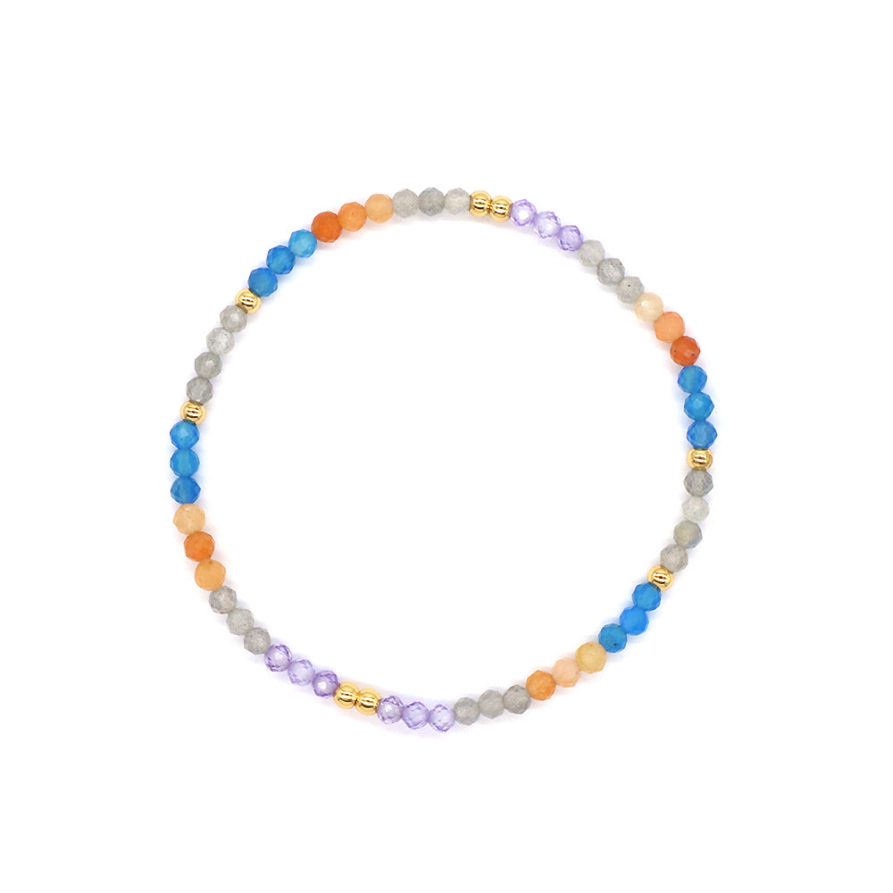 Colorful Natural Stone Beads With Gold Plated Brass Beads Bracelet