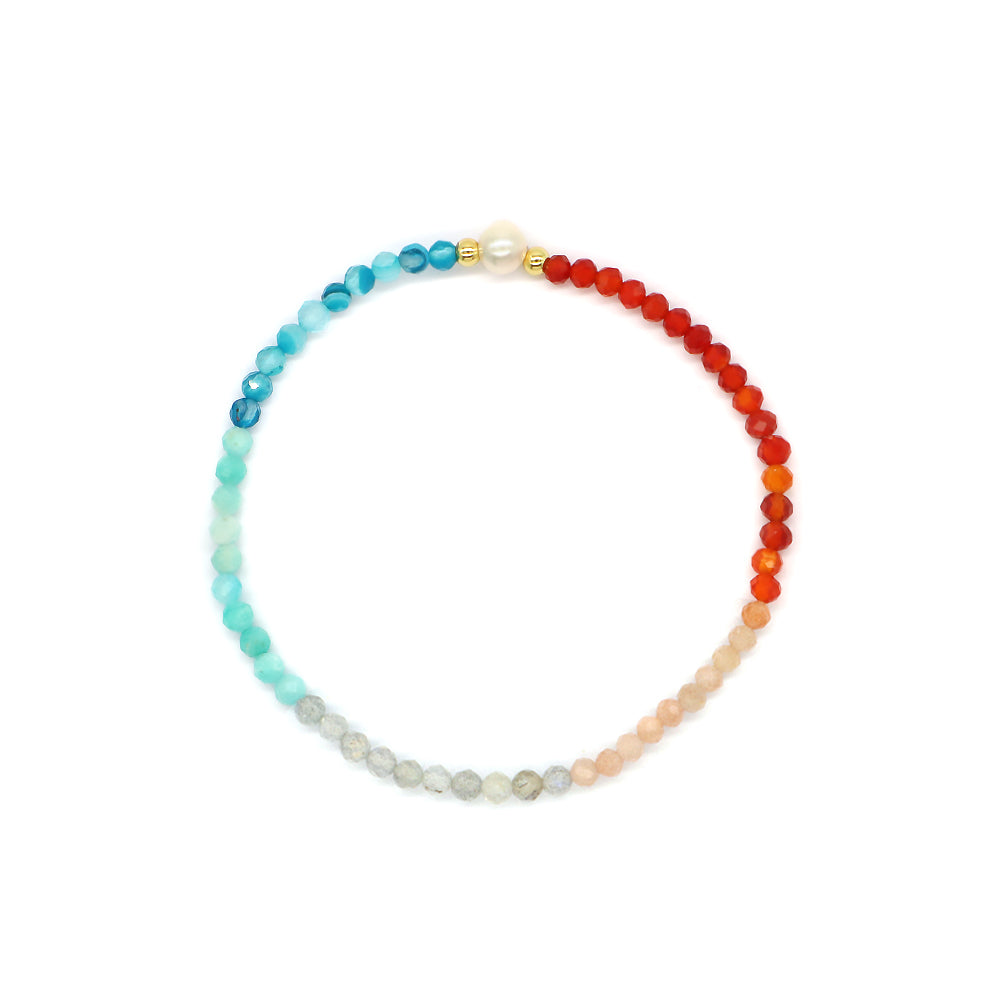 Colorful Natural Stone Beads With Gold Plated Brass Beads Bracelet