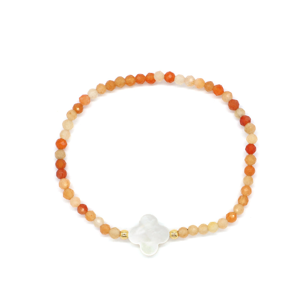 Orange Aventurine Natural Stone Shell Charms With 925 Sterling Silver Beads Elastic Bracelet