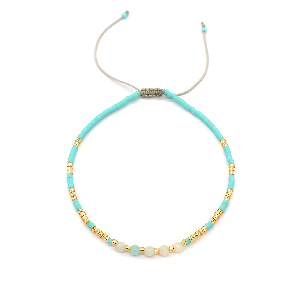 OEM Handmade Adjustable 925 Sterling Silver Woven Macrame Miyuki Natural Stone Beads Bracelet