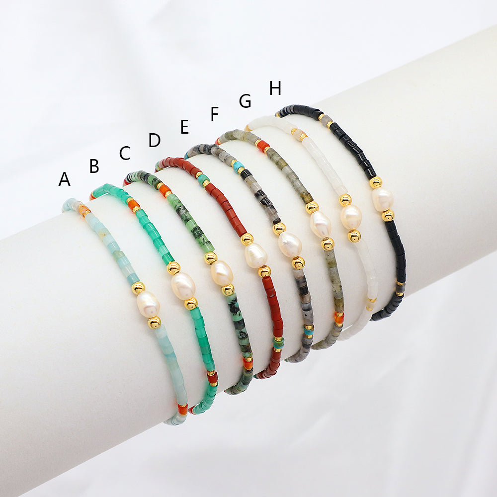Miyuki Natural Stone Beads Elastic Adjustable Bracelet