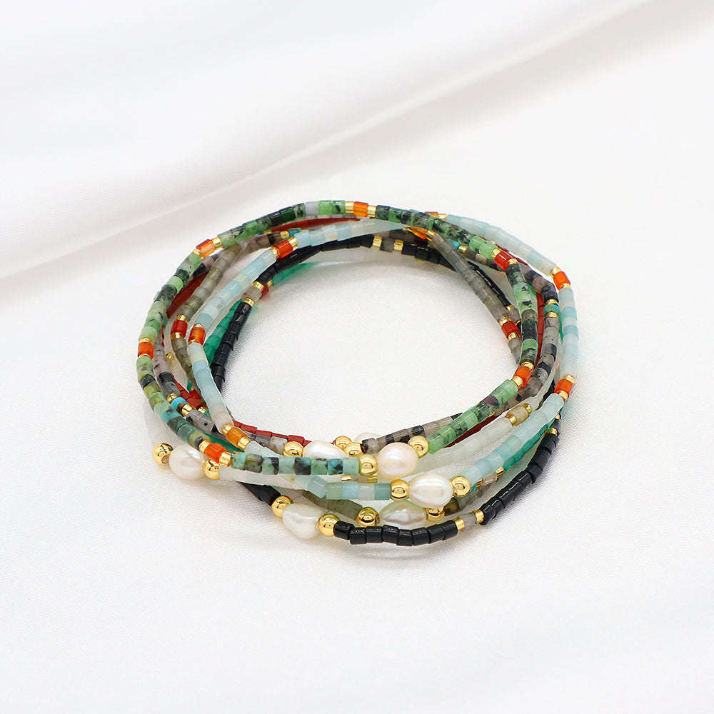 Miyuki Natural Stone Beads Elastic Adjustable Bracelet