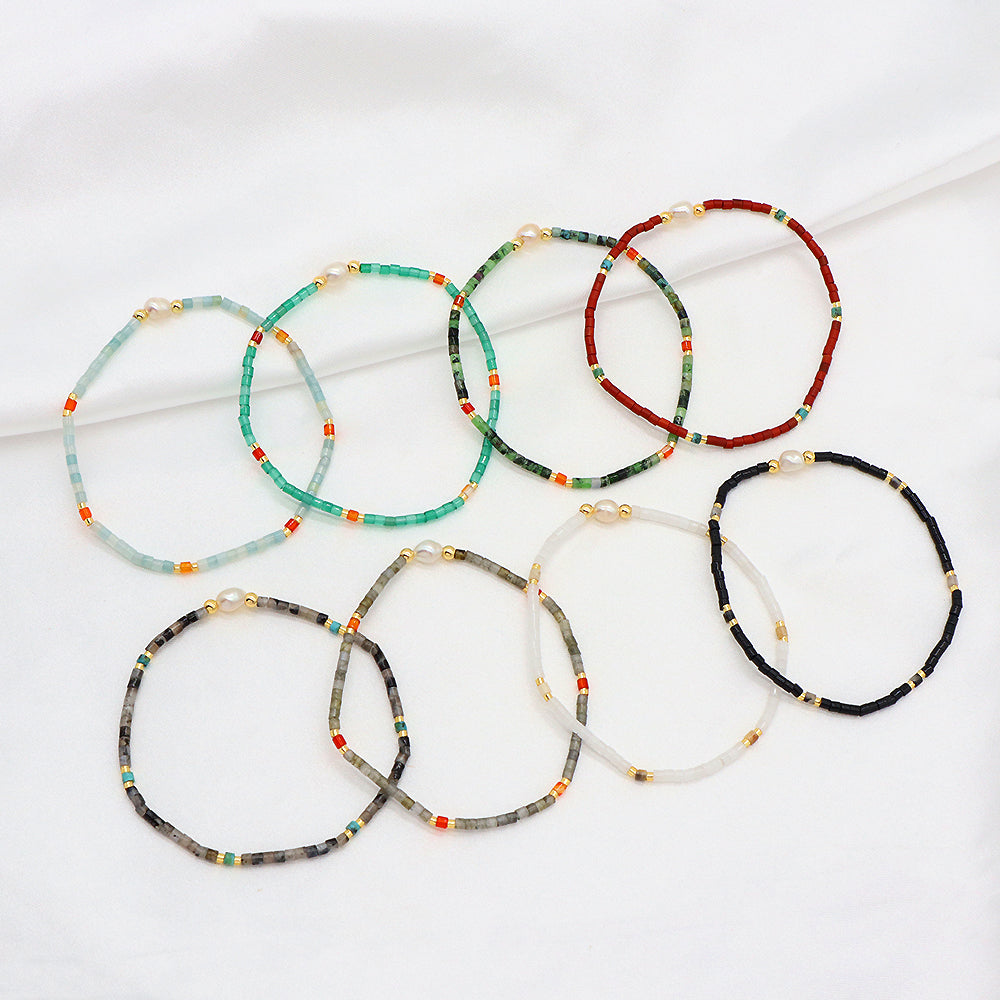 Miyuki Natural Stone Beads Elastic Adjustable Bracelet