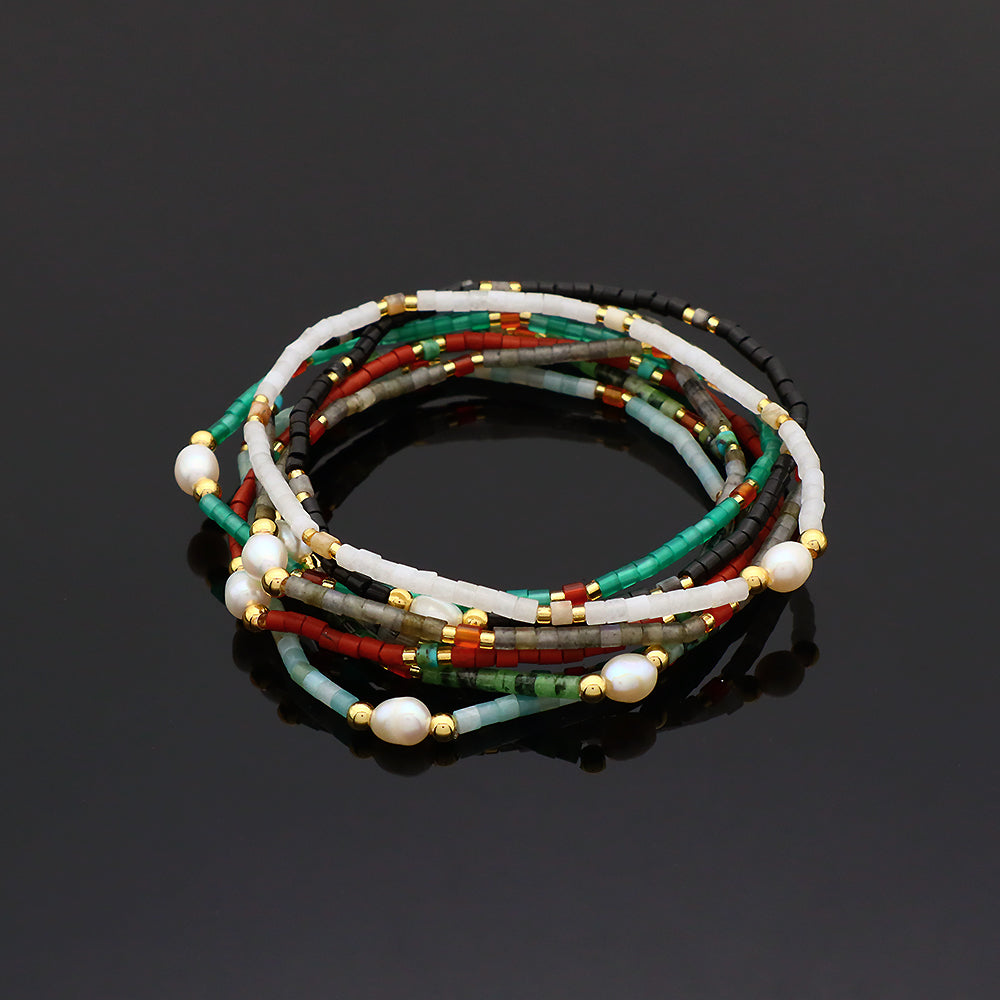 Miyuki Natural Stone Beads Elastic Adjustable Bracelet