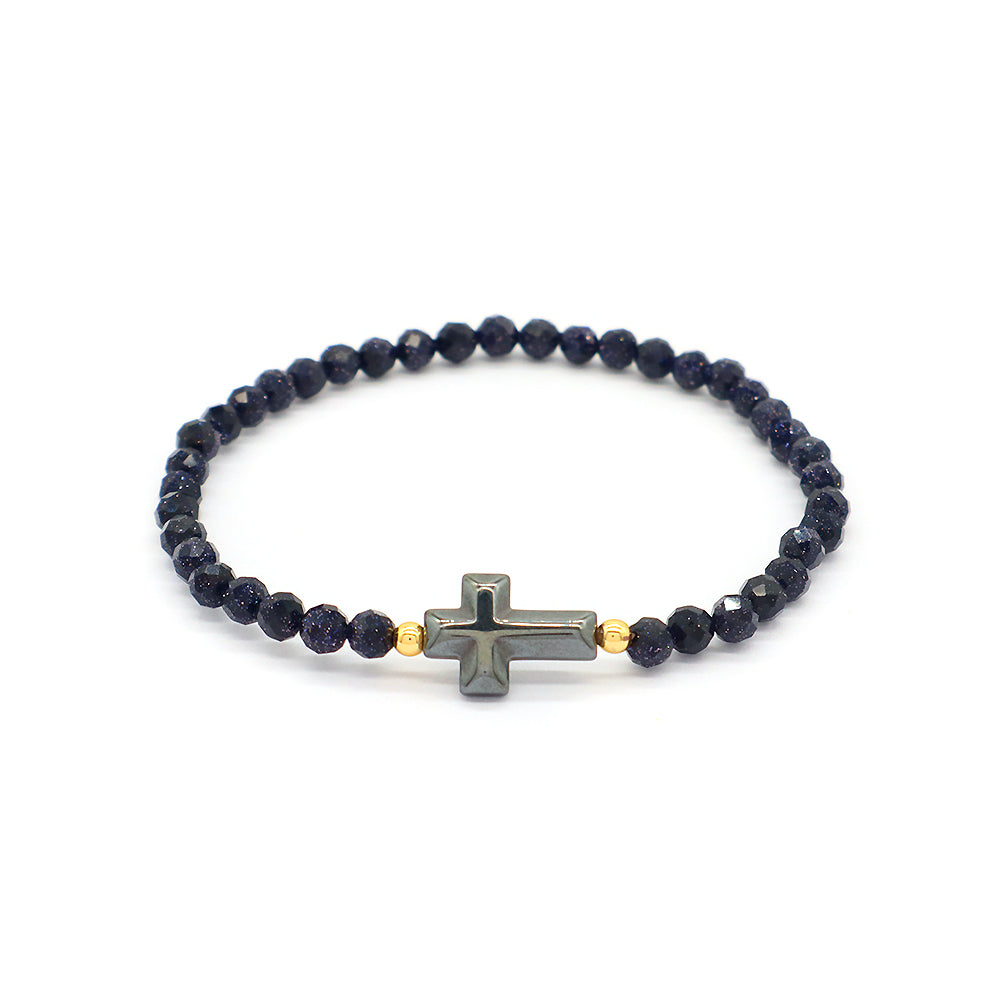 OEM Handmade Gold Plated Brass Charms Natural Stone Beaded Elastic Bracelet