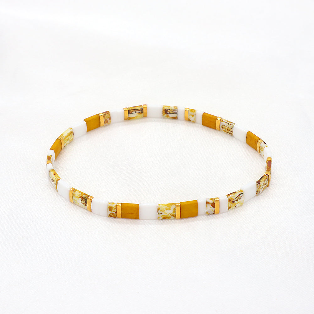 Handmade Colorful Flat Tile Miyuki Tila Beaded Elastic Bracelet