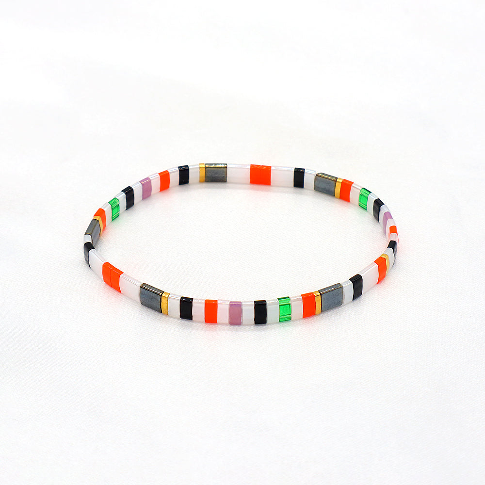 Handmade Colorful Flat Tile Miyuki Tila Beaded Elastic Bracelet
