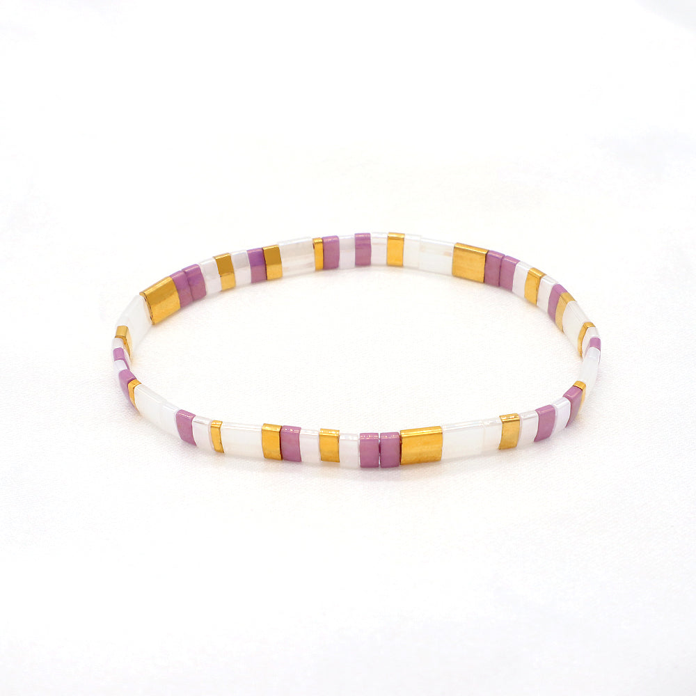 Handmade Colorful Flat Tile Miyuki Tila Beaded Elastic Bracelet