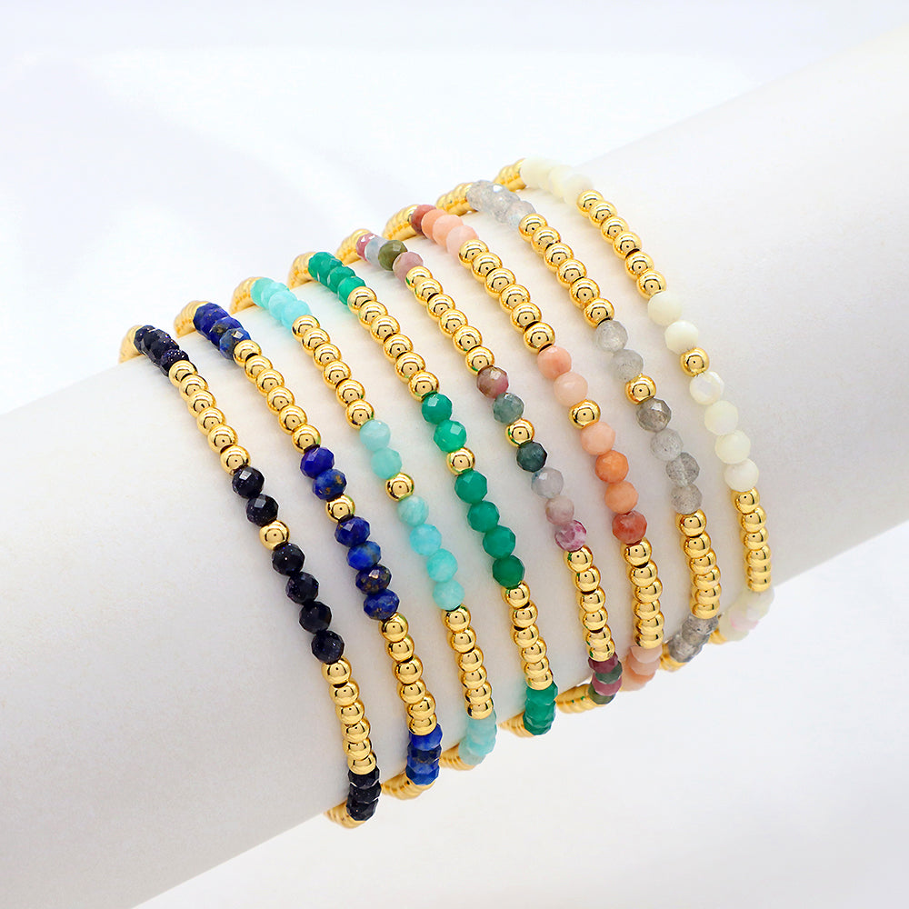 Multiple Colorful Natural Stone Beads With Gold Plated 3mm Brass Beads Bracelet