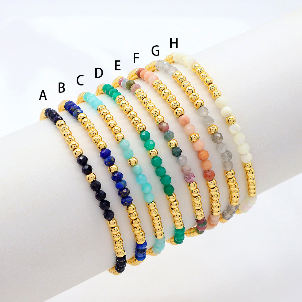 Multiple Colorful Natural Stone Beads With Gold Plated 3mm Brass Beads Bracelet