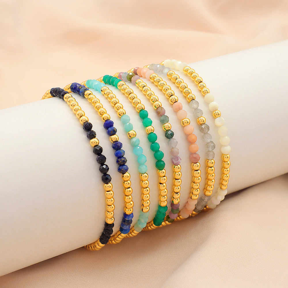 Multiple Colorful Natural Stone Beads With Gold Plated 3mm Brass Beads Bracelet