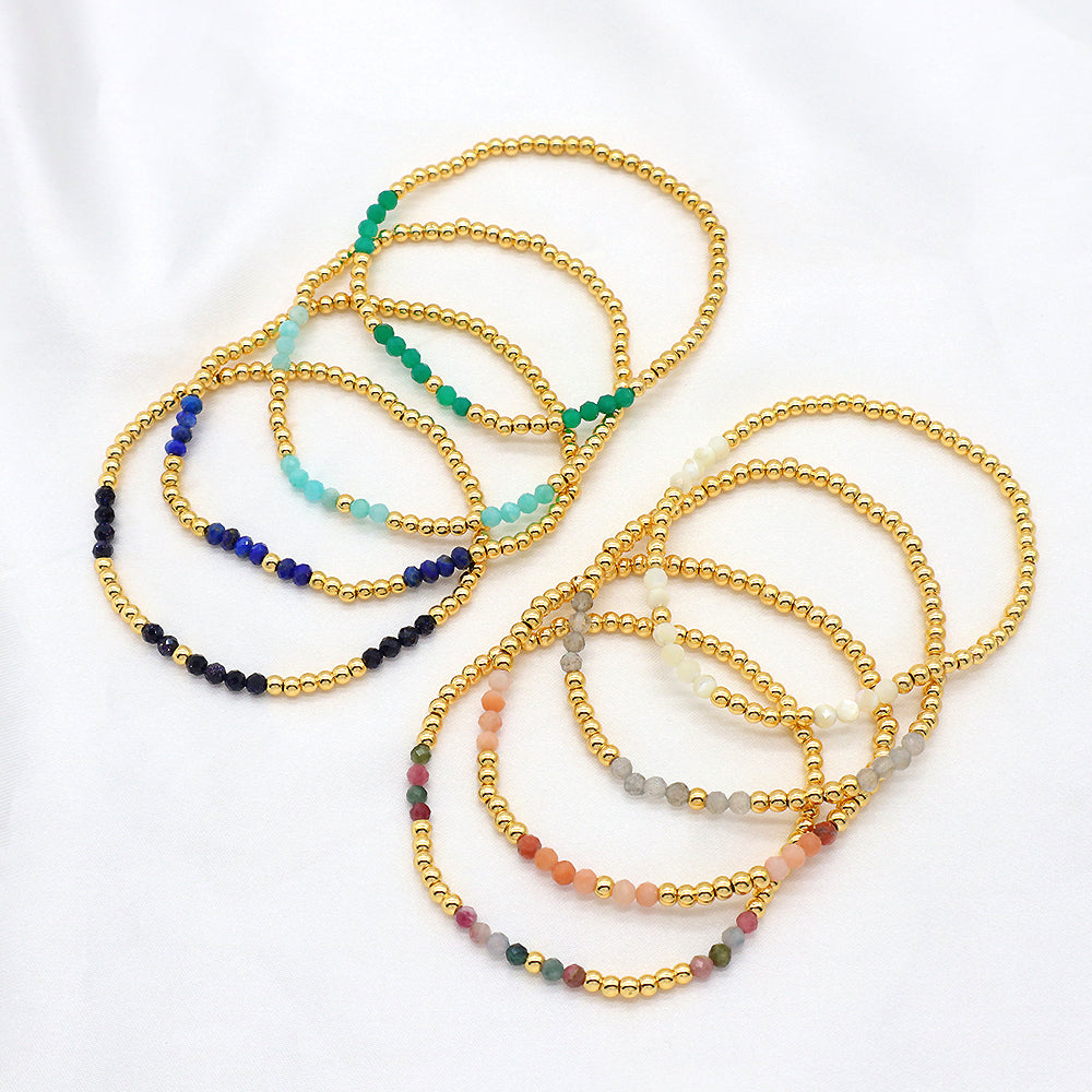Multiple Colorful Natural Stone Beads With Gold Plated 3mm Brass Beads Bracelet