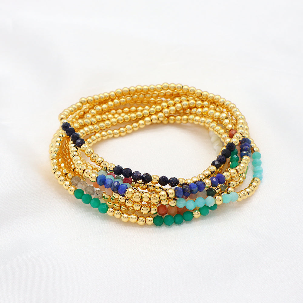 Multiple Colorful Natural Stone Beads With Gold Plated 3mm Brass Beads Bracelet