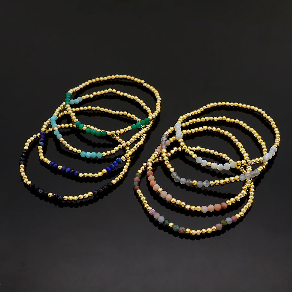 Multiple Colorful Natural Stone Beads With Gold Plated 3mm Brass Beads Bracelet