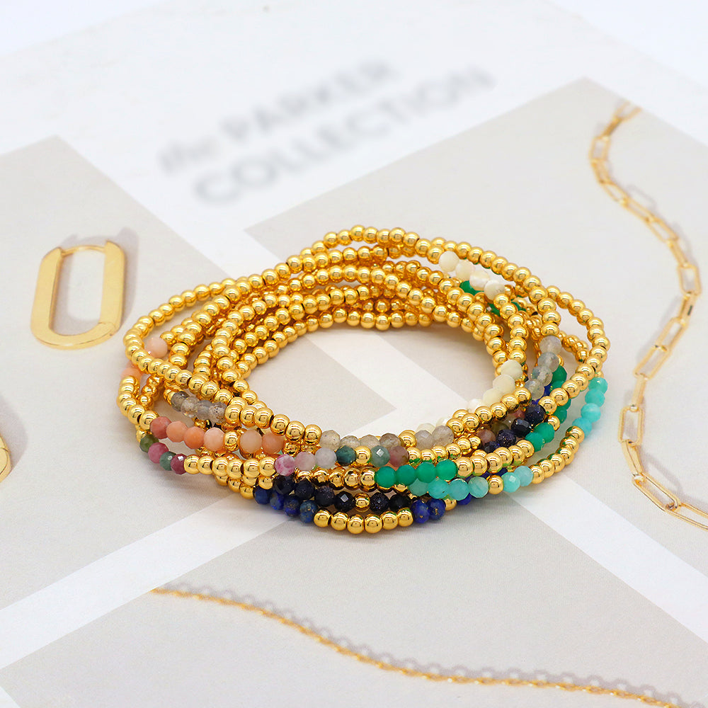 Multiple Colorful Natural Stone Beads With Gold Plated 3mm Brass Beads Bracelet