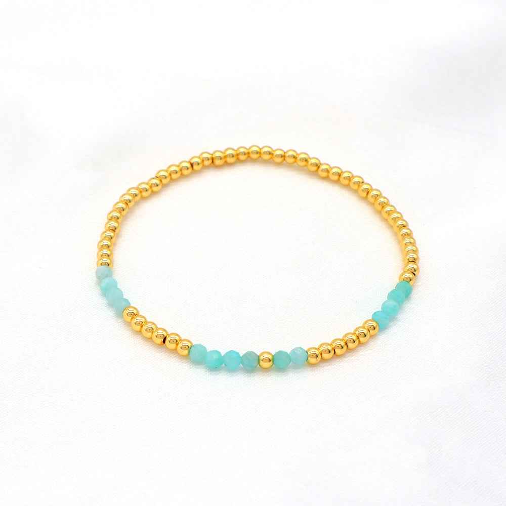 Multiple Colorful Natural Stone Beads With Gold Plated 3mm Brass Beads Bracelet