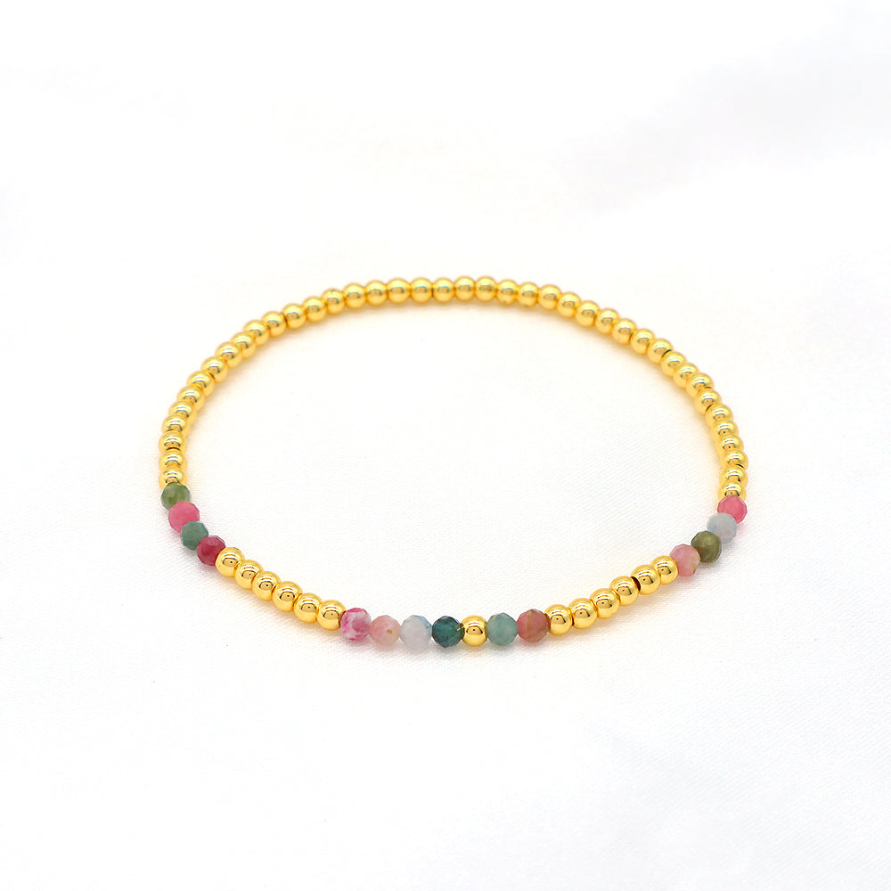 Multiple Colorful Natural Stone Beads With Gold Plated 3mm Brass Beads Bracelet