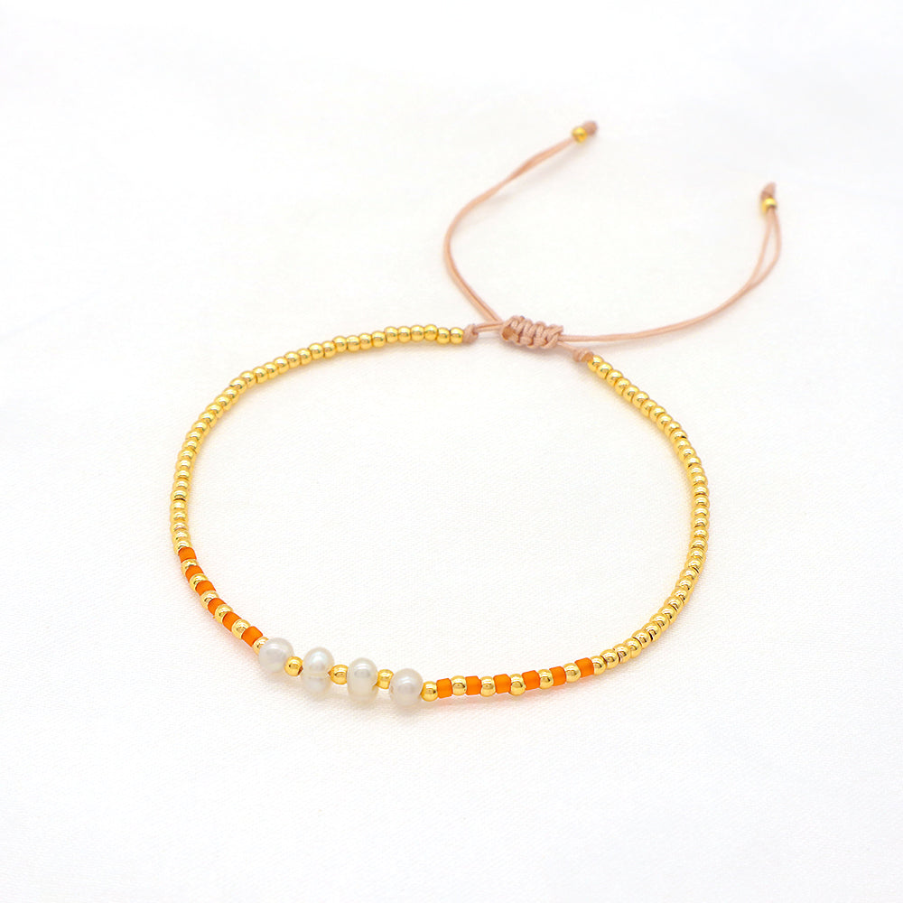Colorful Miyuki Beads Fresh Water Pearl With Gold Plated Brass Beads Handmade Braided Woven Macrame Bracelet