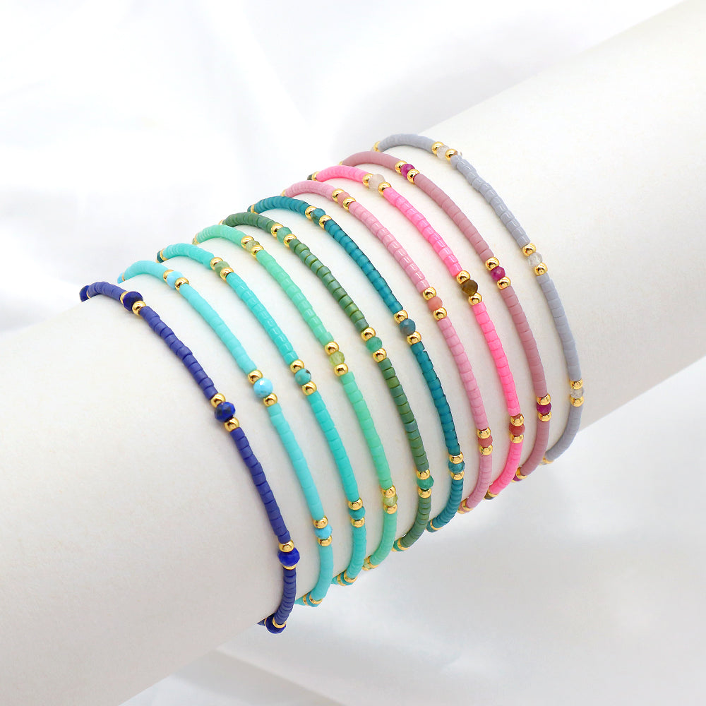 Custom Handmade Colorful Miyuki Beads Natural Stone Elastic Bracelet
