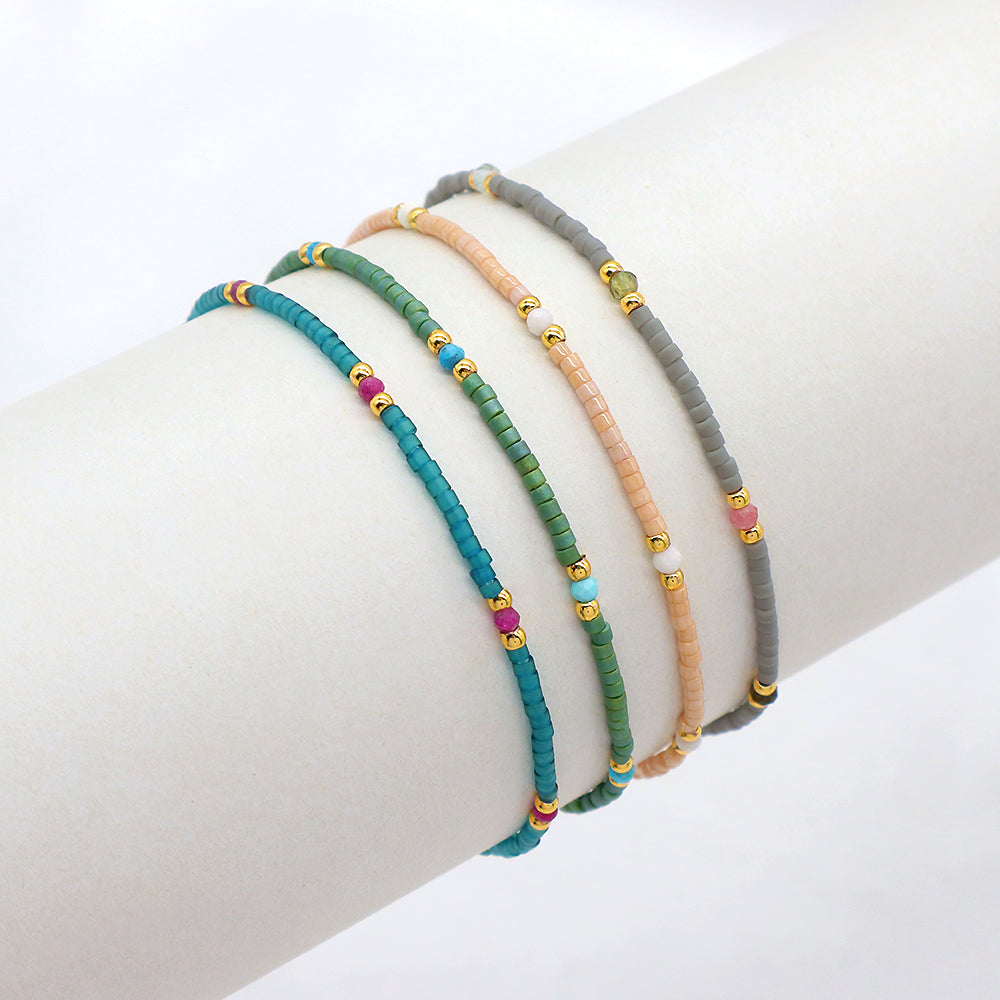 Custom Handmade Colorful Miyuki Beads Natural Stone Elastic Bracelet
