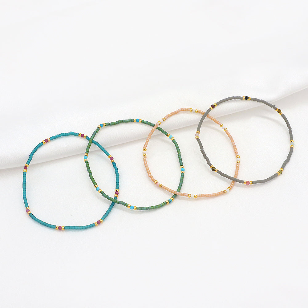 Custom Handmade Colorful Miyuki Beads Natural Stone Elastic Bracelet