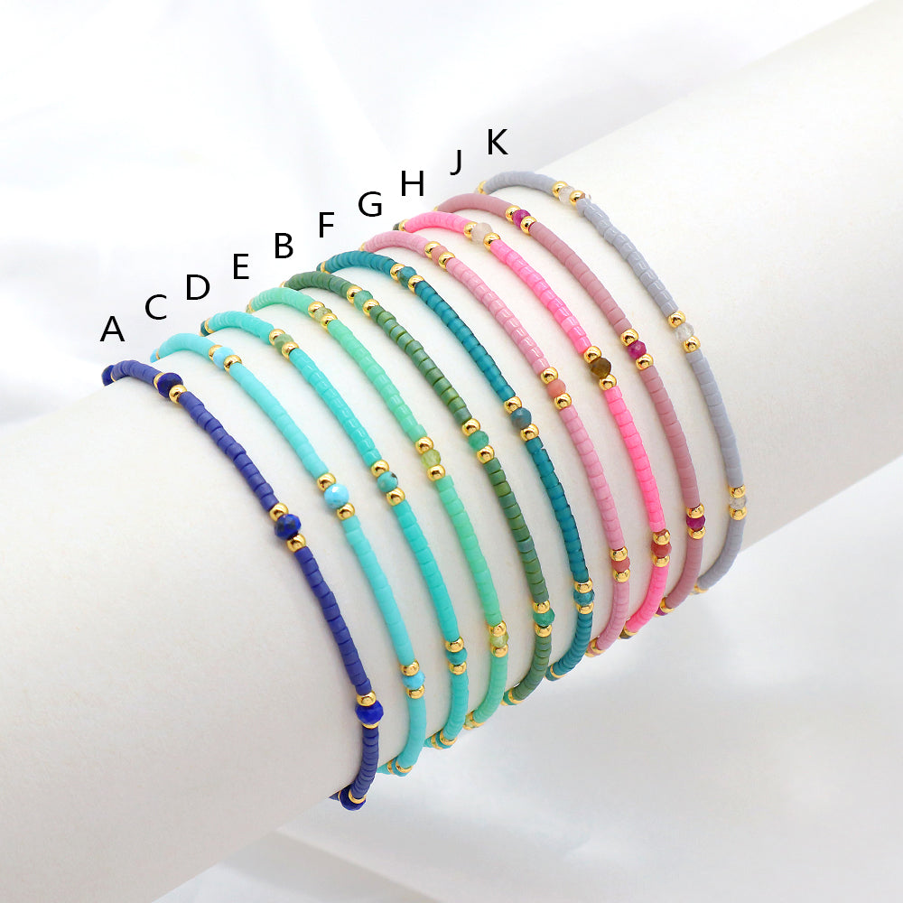 Custom Handmade Colorful Miyuki Beads Natural Stone Elastic Bracelet