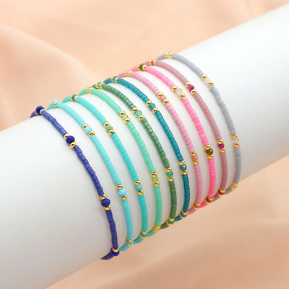 Custom Handmade Colorful Miyuki Beads Natural Stone Elastic Bracelet