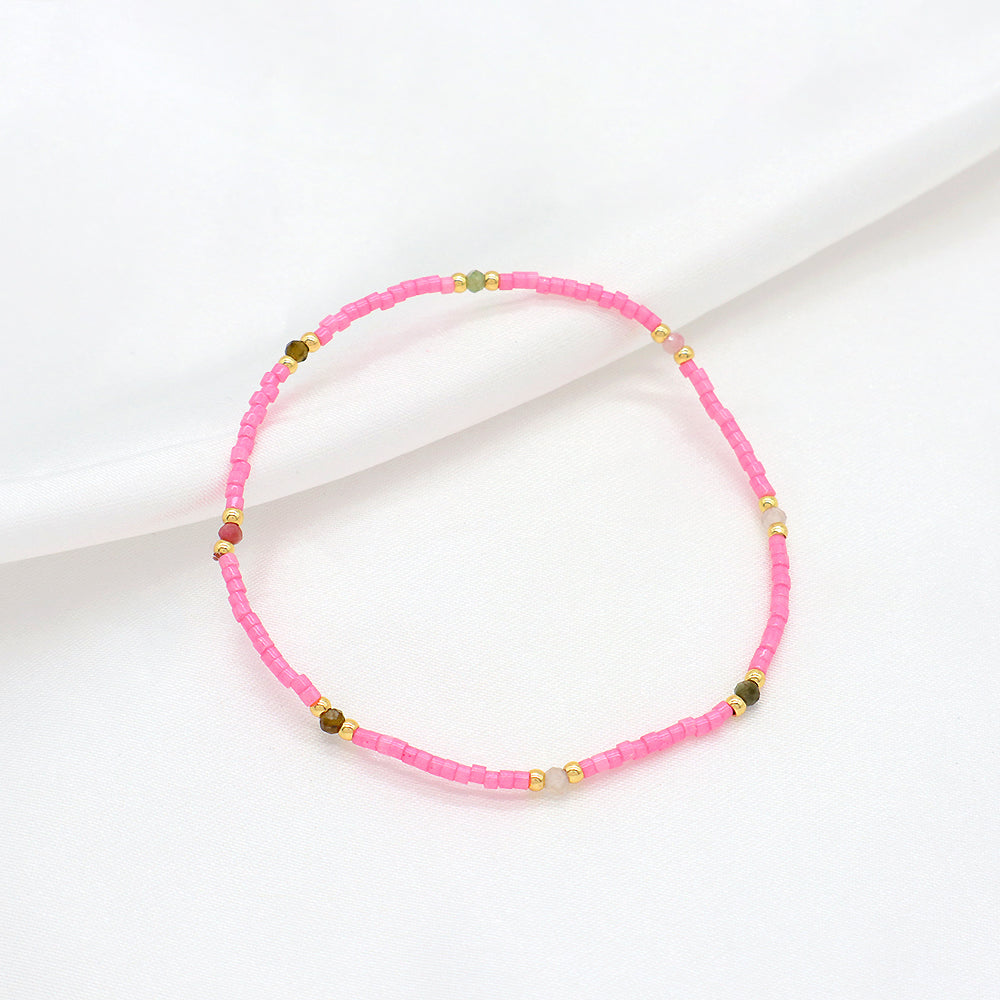 Custom Handmade Colorful Miyuki Beads Natural Stone Elastic Bracelet