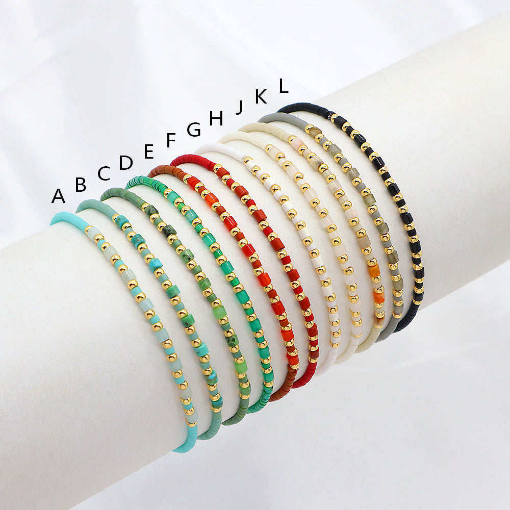 Custom Handmade Colorful Miyuki Beads Natural Stone Elastic Bracelet