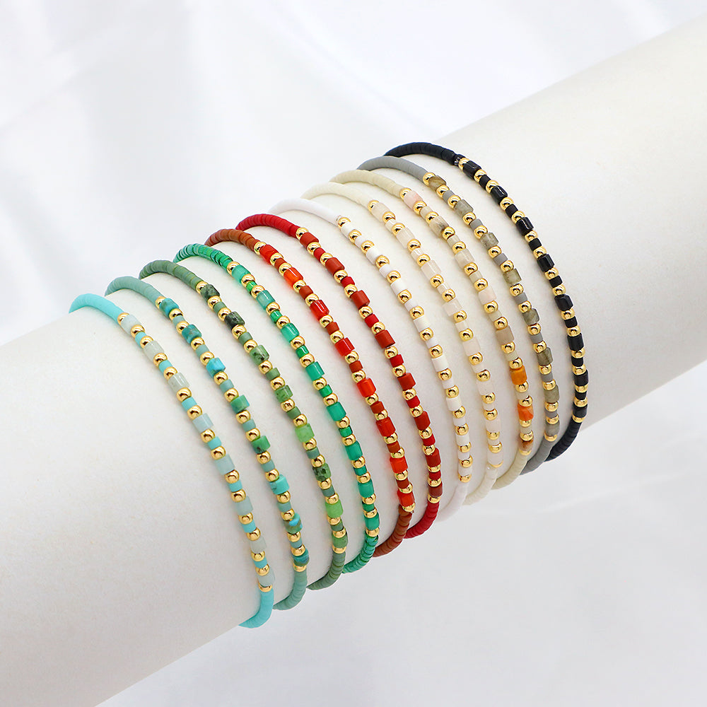 Custom Handmade Colorful Miyuki Beads Natural Stone Elastic Bracelet