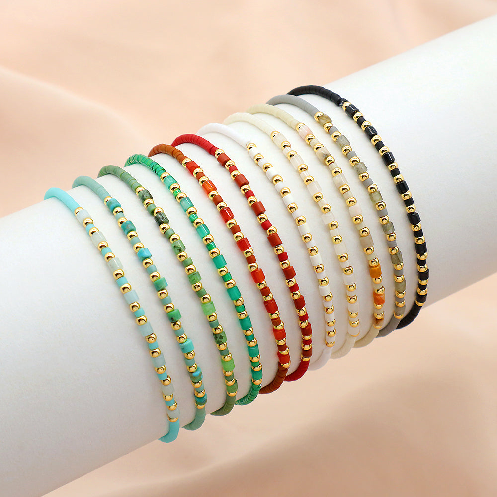Custom Handmade Colorful Miyuki Beads Natural Stone Elastic Bracelet