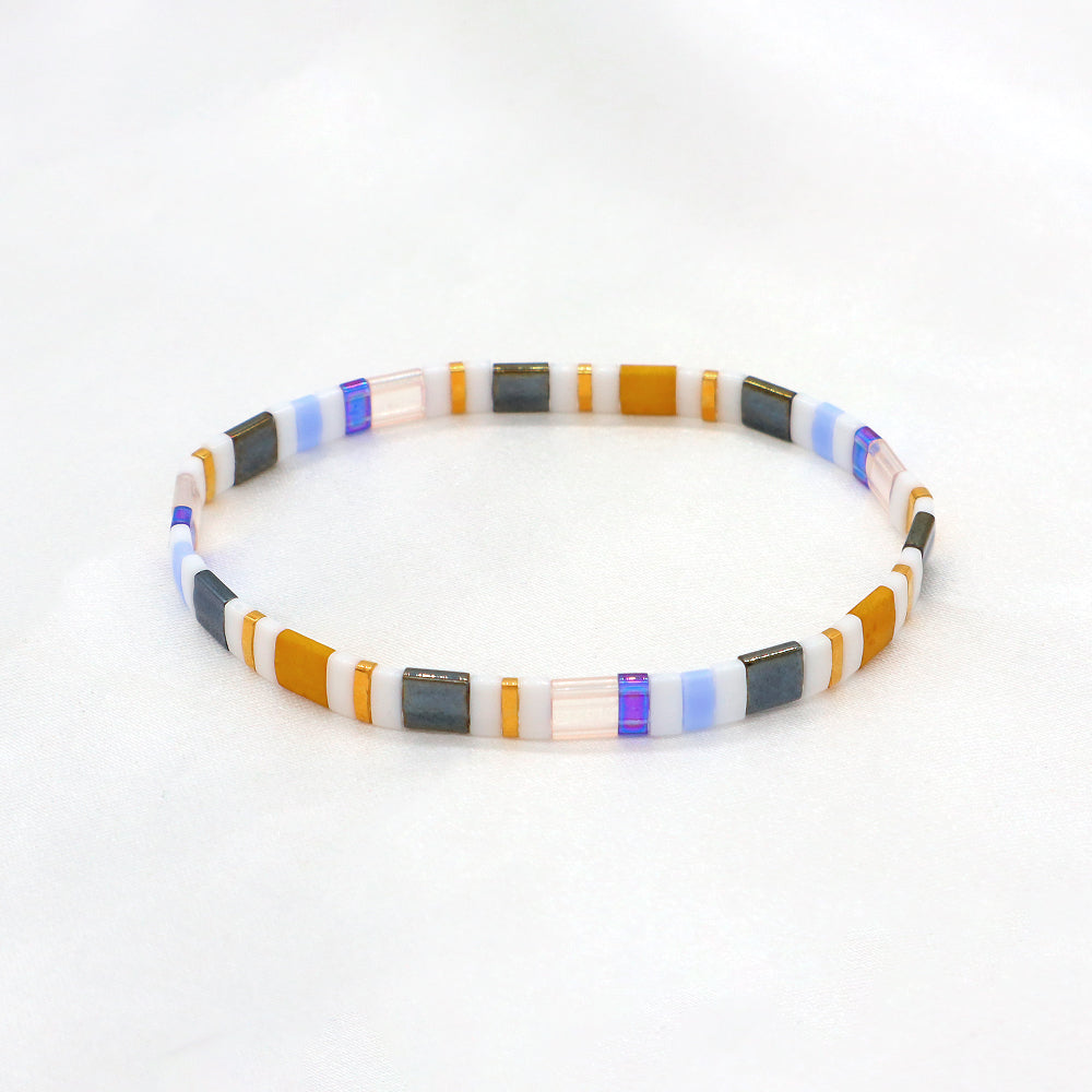 Handmade Colorful Flat Tile Miyuki Tila Beaded Elastic Bracelet