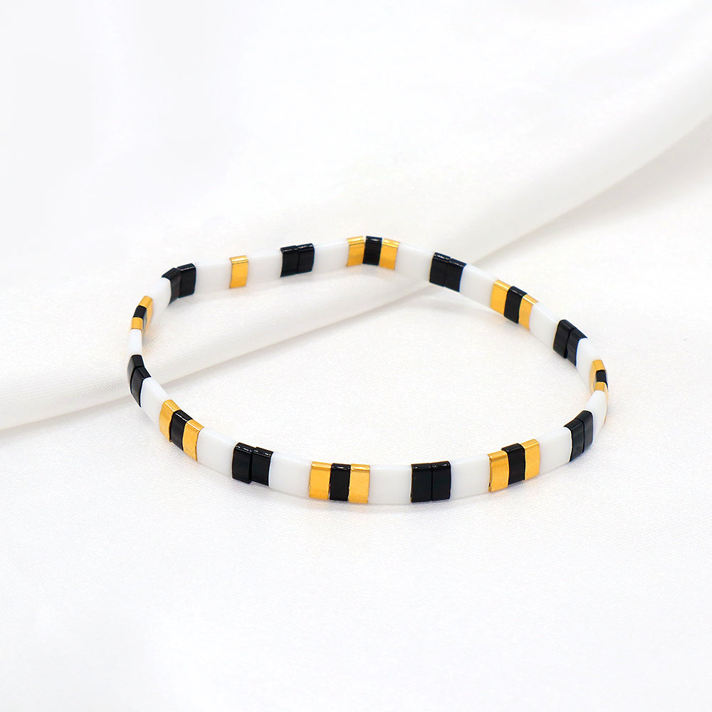 Handmade Colorful Flat Tile Miyuki Tila Beaded Elastic Bracelet