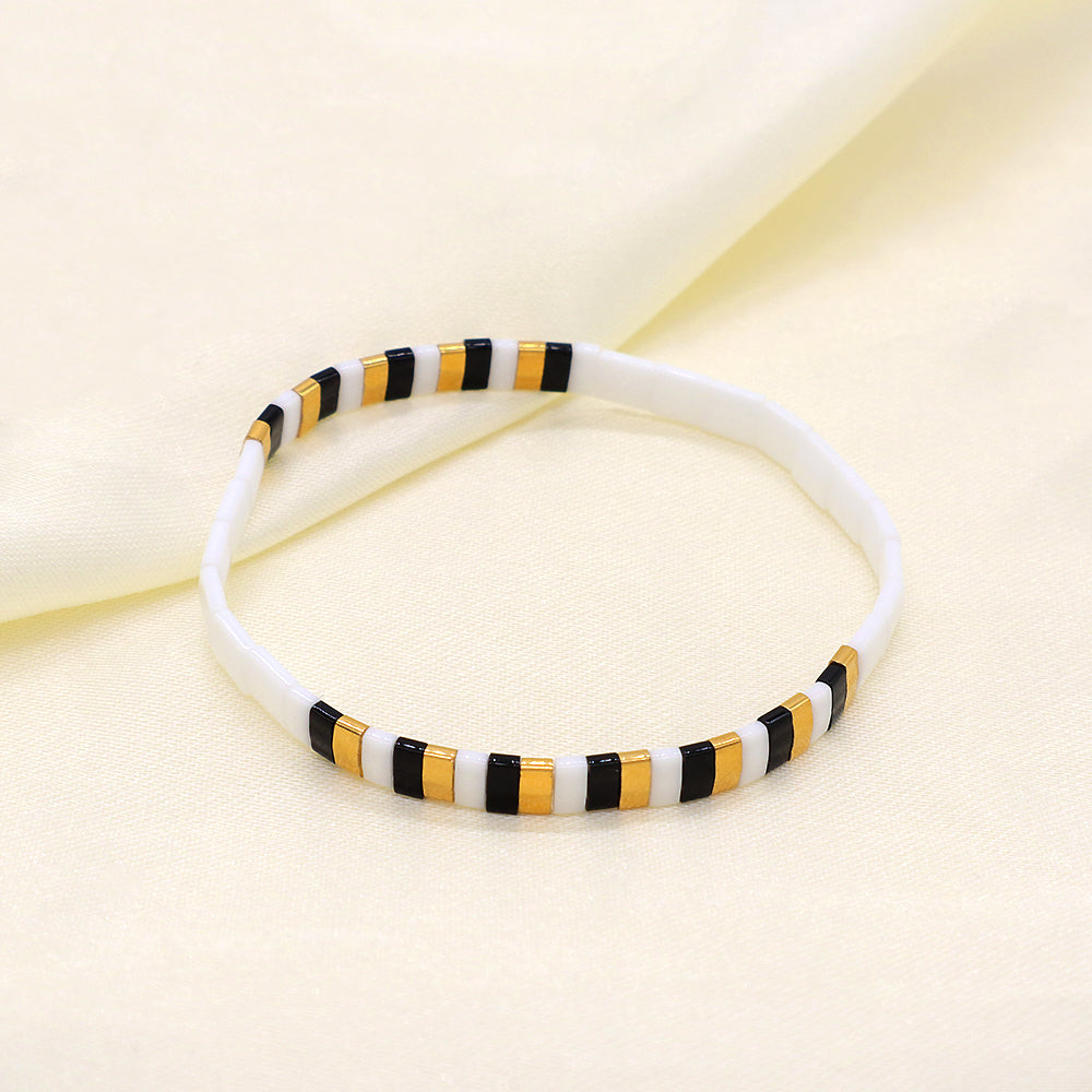 Handmade Colorful Flat Tile Miyuki Tila Beaded Elastic Bracelet