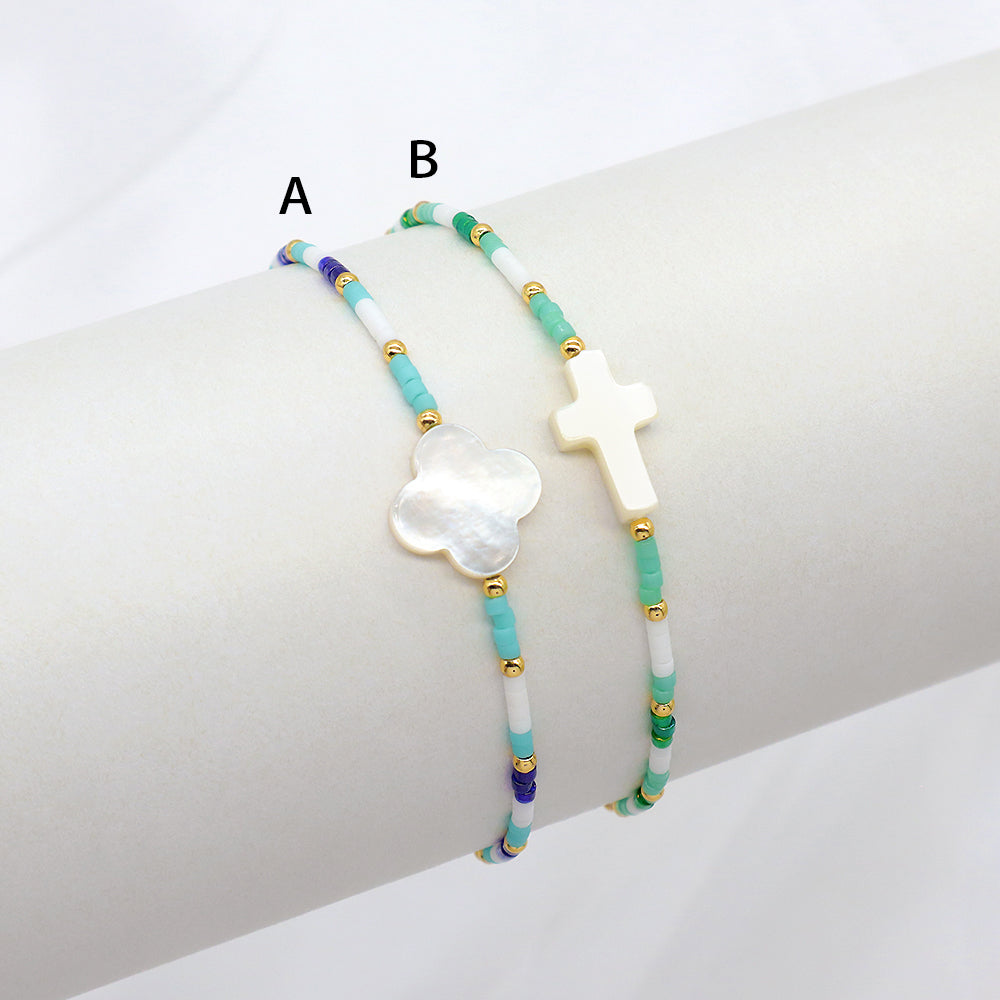 Custom Colorful Miyuki Beads Natural Shell Charms Adjustable Elastic Bracelet