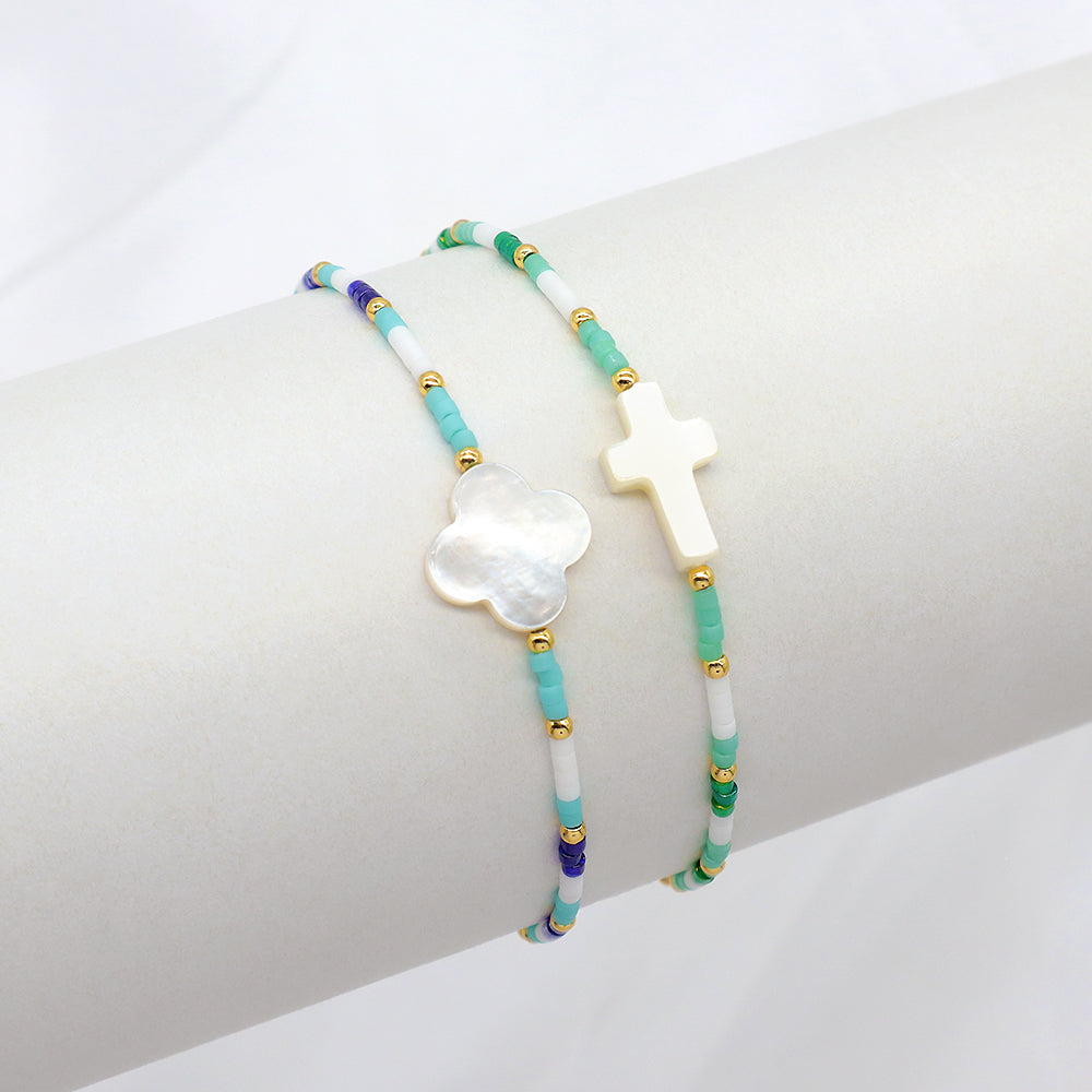 Custom Colorful Miyuki Beads Natural Shell Charms Adjustable Elastic Bracelet