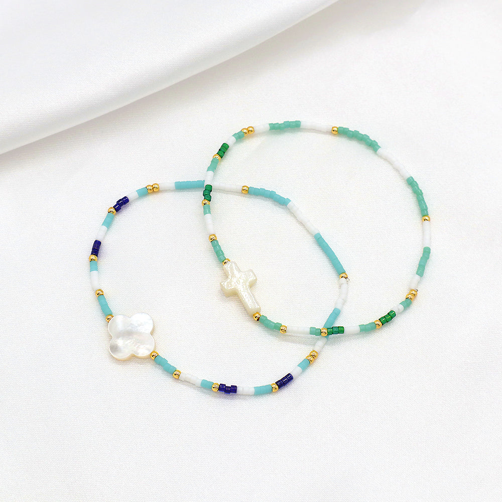 Custom Colorful Miyuki Beads Natural Shell Charms Adjustable Elastic Bracelet