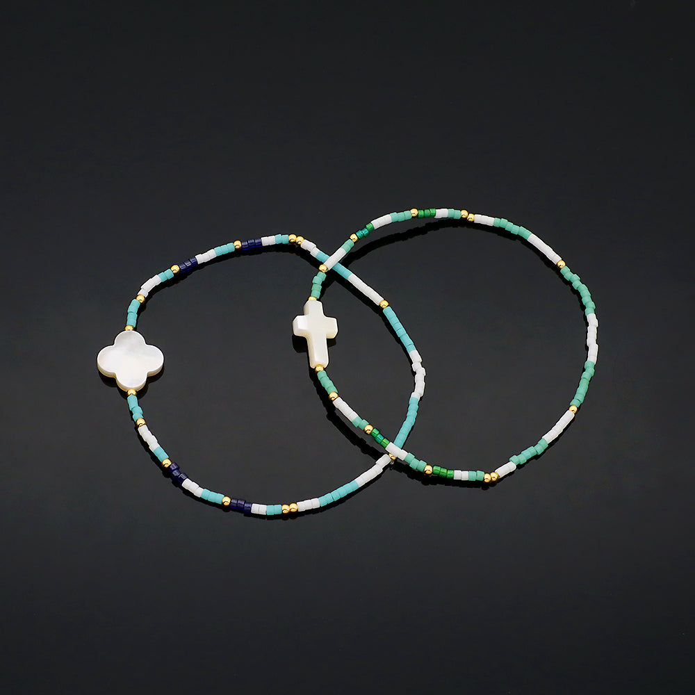 Custom Colorful Miyuki Beads Natural Shell Charms Adjustable Elastic Bracelet