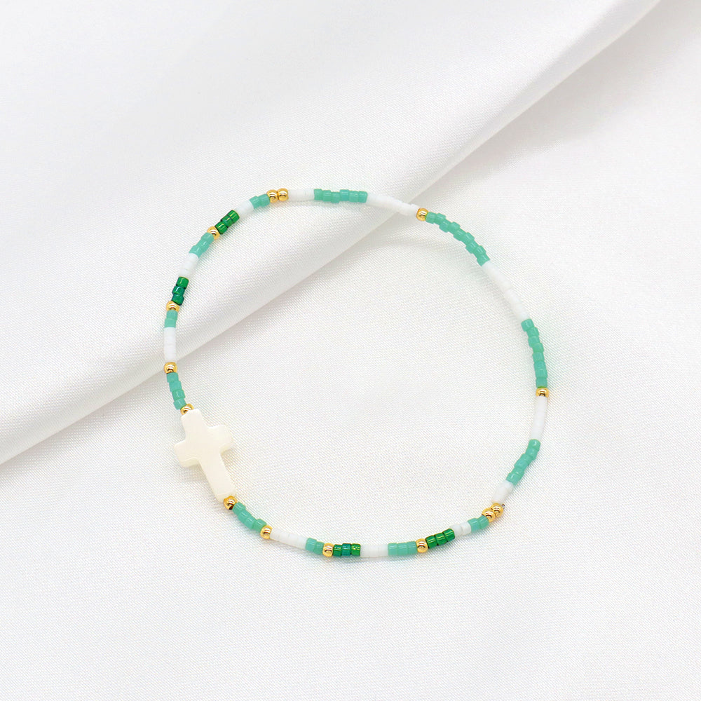 Custom Colorful Miyuki Beads Natural Shell Charms Adjustable Elastic Bracelet