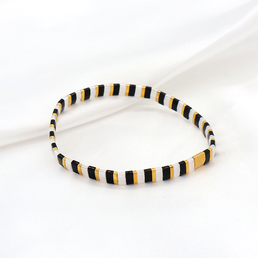 Handmade Colorful Flat Tile Miyuki Tila Beaded Elastic Bracelet